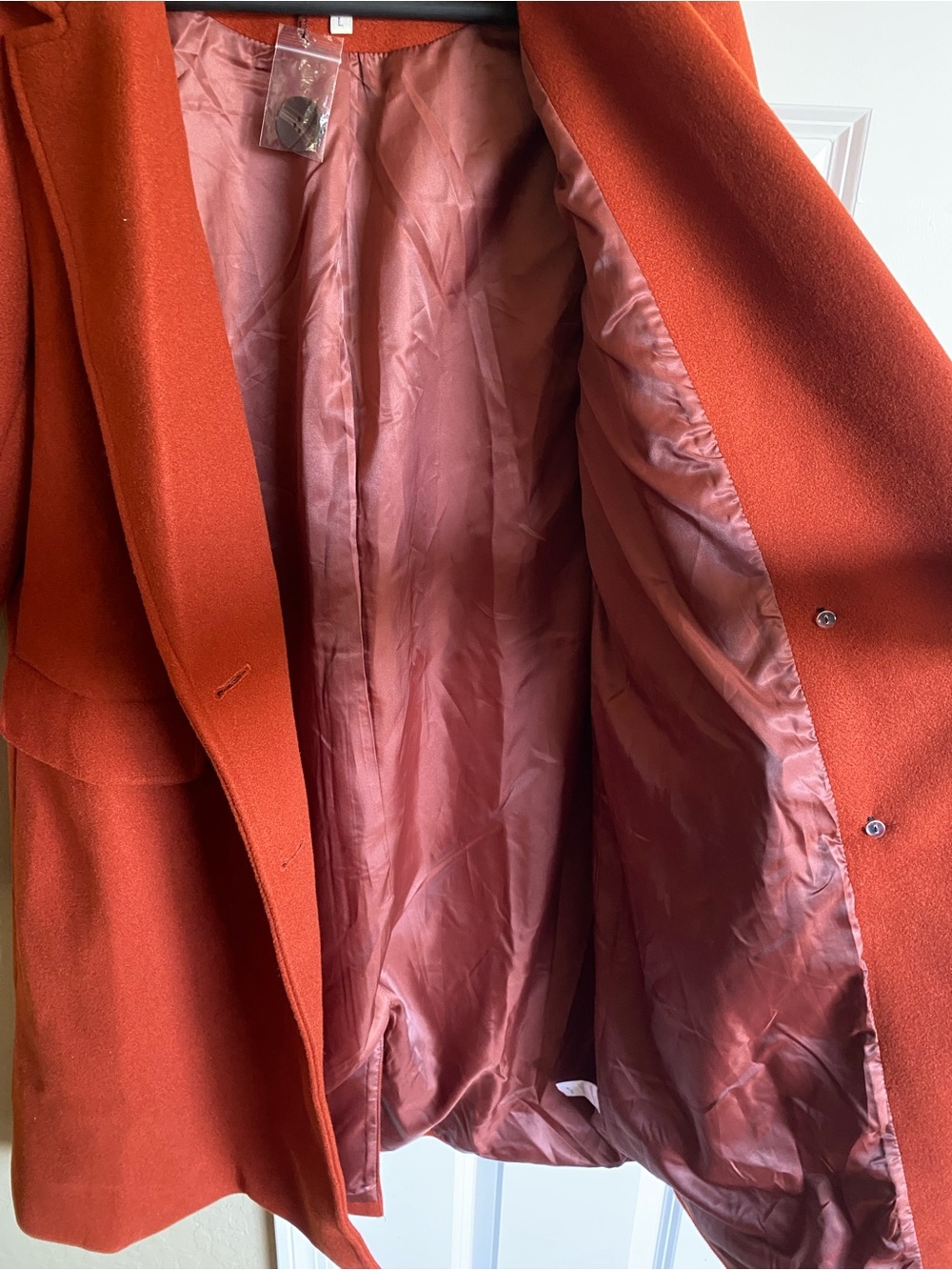 Allegra K Rust Orange Long Double Breasted Coat Size L Retro Mod - Picture 7 of 11